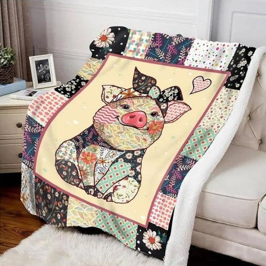 KTX-250899 Cute Pig Design Flannel Blanket for All Seasons - Soft Polyester Bedding