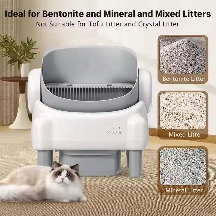 KTX-251027 Open-Top Automatic Self-Cleaning Cat Litter Box with Odor Control and APP Control, Large Capacity, Eco-Friendly Design
