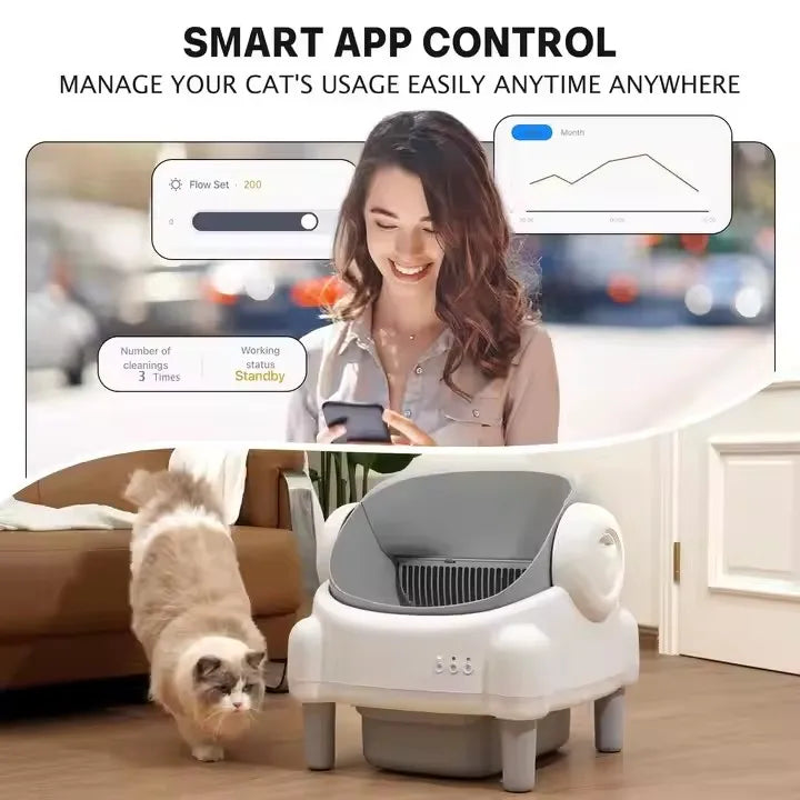 KTX-251027 Open-Top Automatic Self-Cleaning Cat Litter Box with Odor Control and APP Control, Large Capacity, Eco-Friendly Design