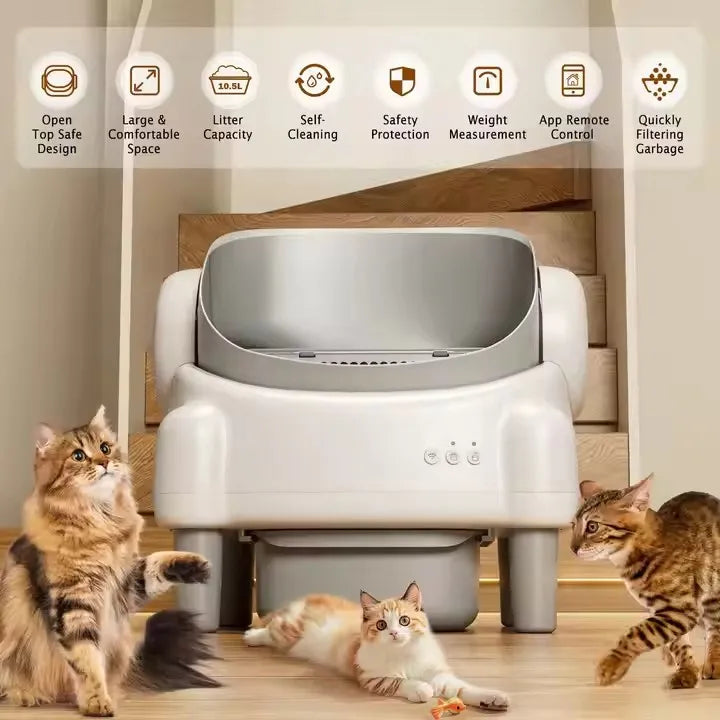 KTX-251027 Open-Top Automatic Self-Cleaning Cat Litter Box with Odor Control and APP Control, Large Capacity, Eco-Friendly Design
