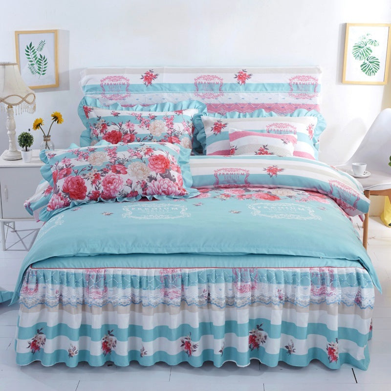 KTX-251731 Lace Bed Skirt in Thickened Brushed Polyester Cotton with Floral Print