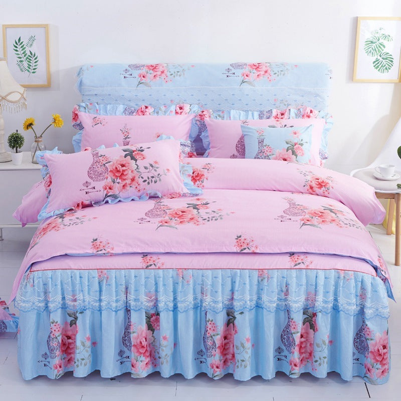 KTX-251731 Lace Bed Skirt in Thickened Brushed Polyester Cotton with Floral Print