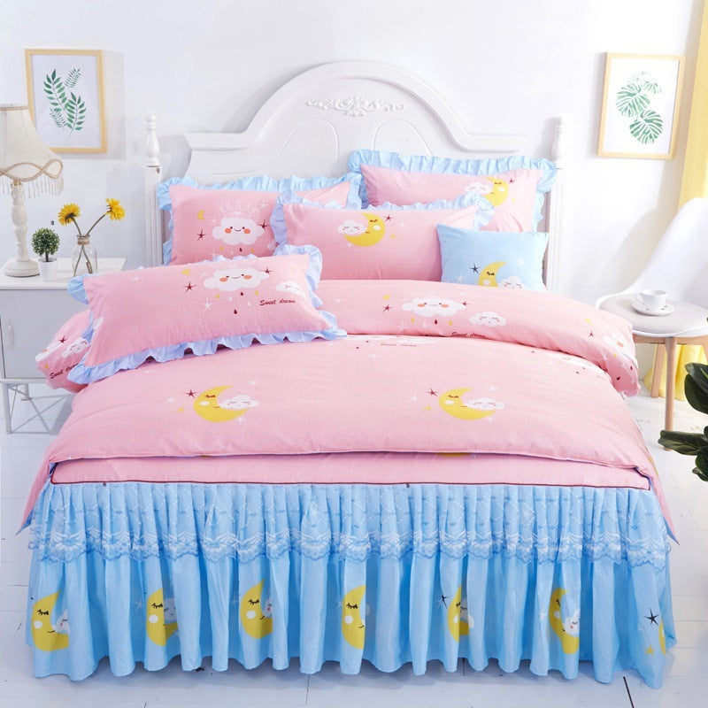 KTX-251731 Lace Bed Skirt in Thickened Brushed Polyester Cotton with Floral Print