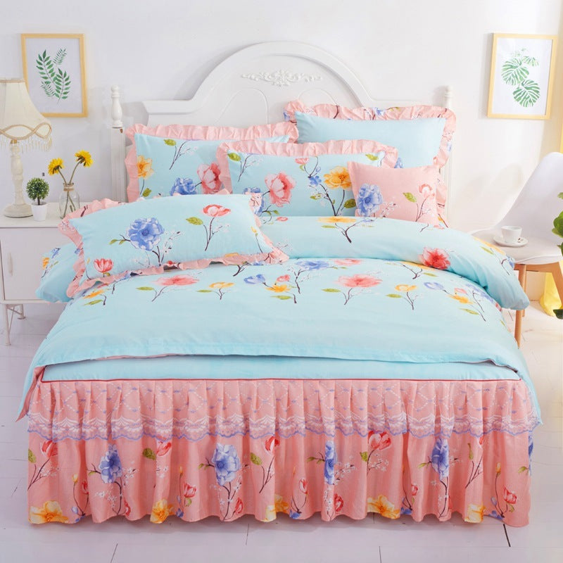 KTX-251731 Lace Bed Skirt in Thickened Brushed Polyester Cotton with Floral Print