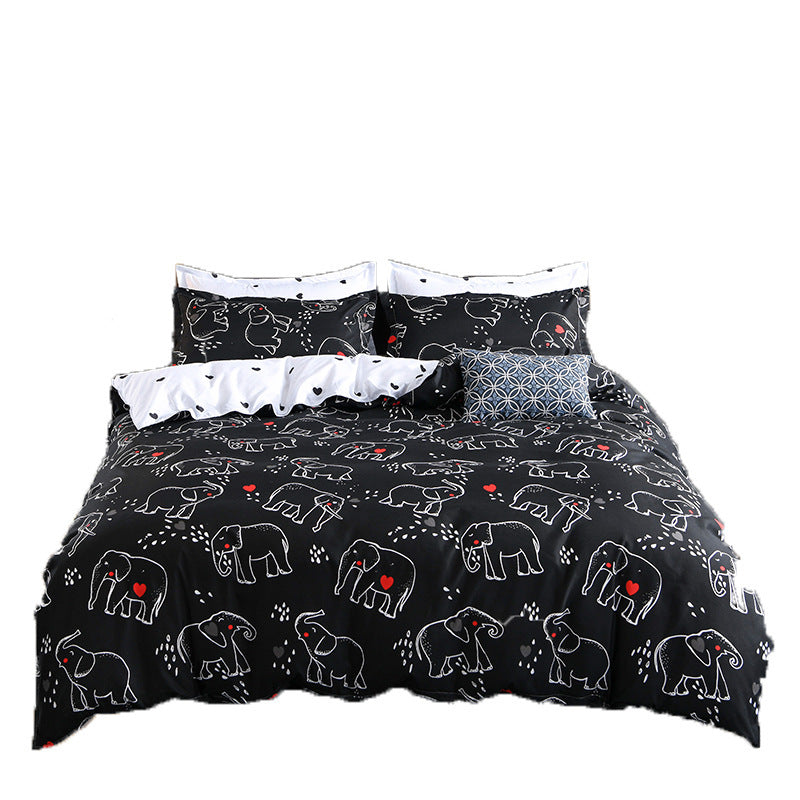 KTX-252051 Three-Piece Cartoon Floral Bedding Set in Aloe Cotton with Pillowcases
