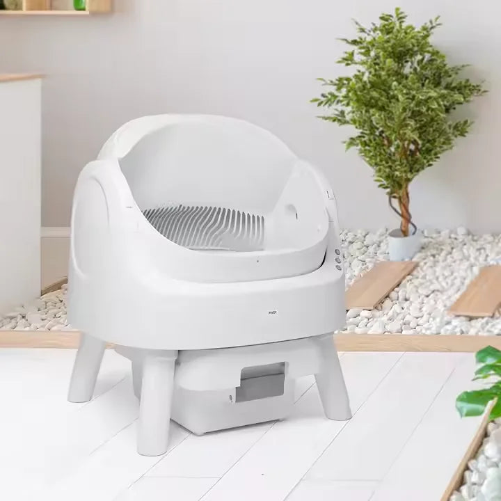 KTX-252179 Extra Large Splash-Proof Cat Litter Box with Easy Clean Drawer - Stainless Steel & Plastic, 65L Capacity