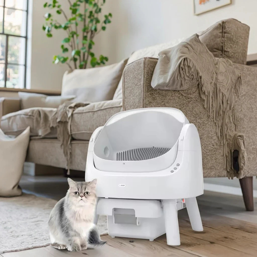 KTX-252179 Extra Large Splash-Proof Cat Litter Box with Easy Clean Drawer - Stainless Steel & Plastic, 65L Capacity