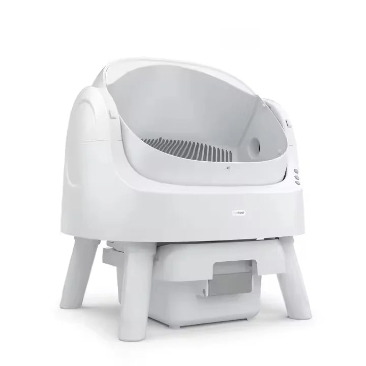 KTX-252179 Extra Large Splash-Proof Cat Litter Box with Easy Clean Drawer - Stainless Steel & Plastic, 65L Capacity