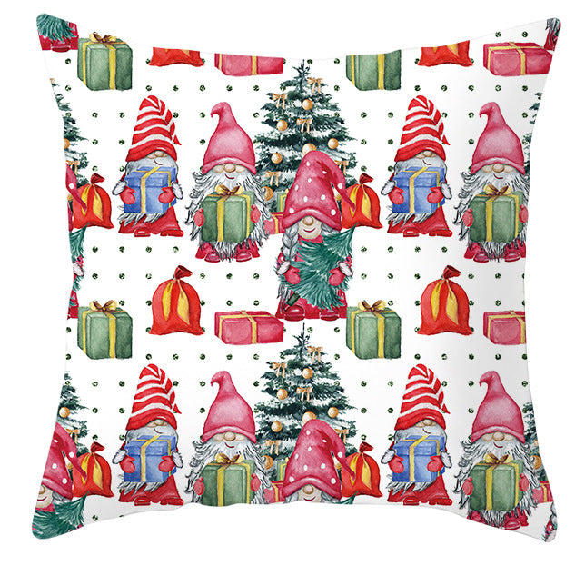 KTX-252563 Christmas Dwarf Pattern Peach Skin Fabric Pillow Cover - 45cm x 45cm, Mixed Colors