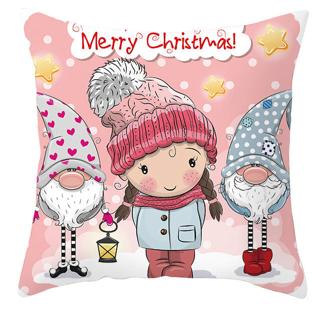 KTX-252563 Christmas Dwarf Pattern Peach Skin Fabric Pillow Cover - 45cm x 45cm, Mixed Colors