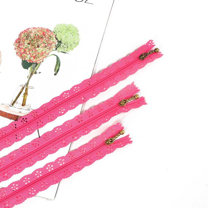 KTX-252563 Mixed 40cm Nylon Lace Zipper Set - 10 Pieces in 24 Colors for DIY Projects