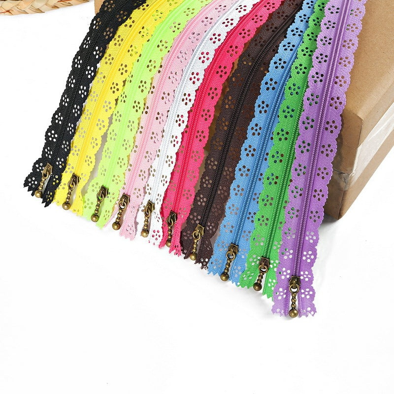 KTX-252563 Mixed 40cm Nylon Lace Zipper Set - 10 Pieces in 24 Colors for DIY Projects