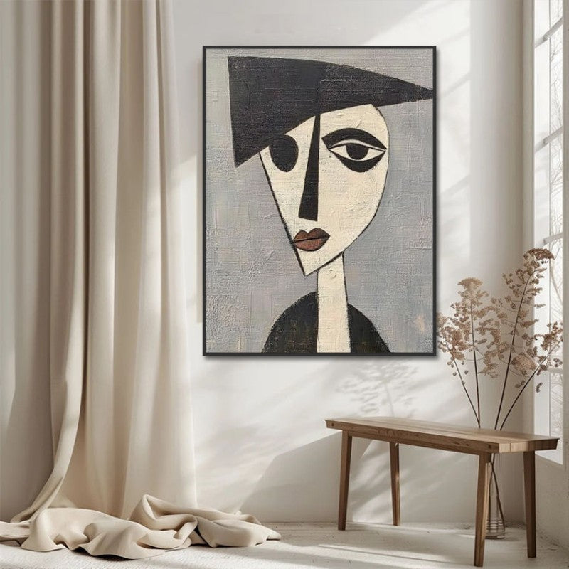 KTX-253971 Hand-Painted Modern Oil Painting Portrait on Canvas for Home Decor - Vertical Design