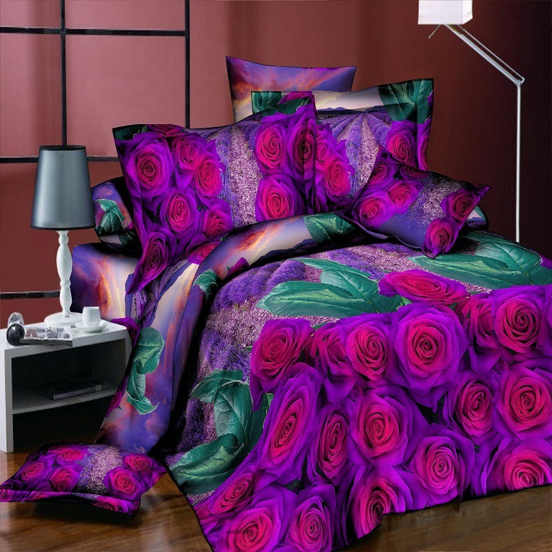 KTX-254355 Reactive Printed Polyester Bedding Set - Double Four-Piece with Quilt Cover and Pillowcases
