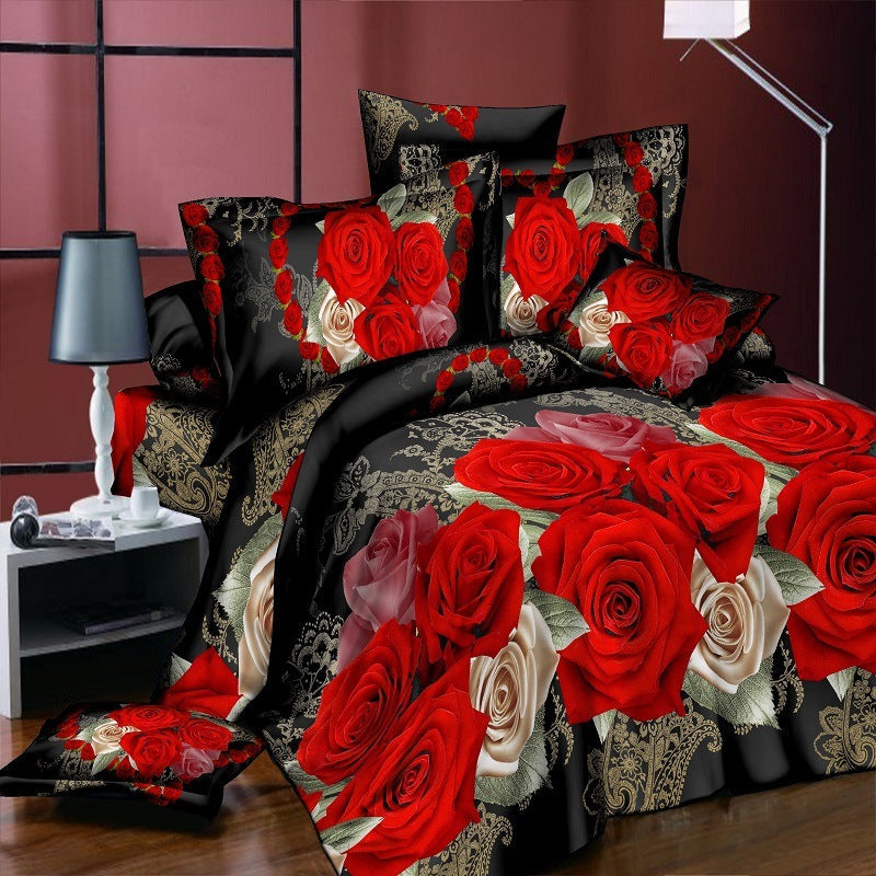 KTX-254355 Reactive Printed Polyester Bedding Set - Double Four-Piece with Quilt Cover and Pillowcases