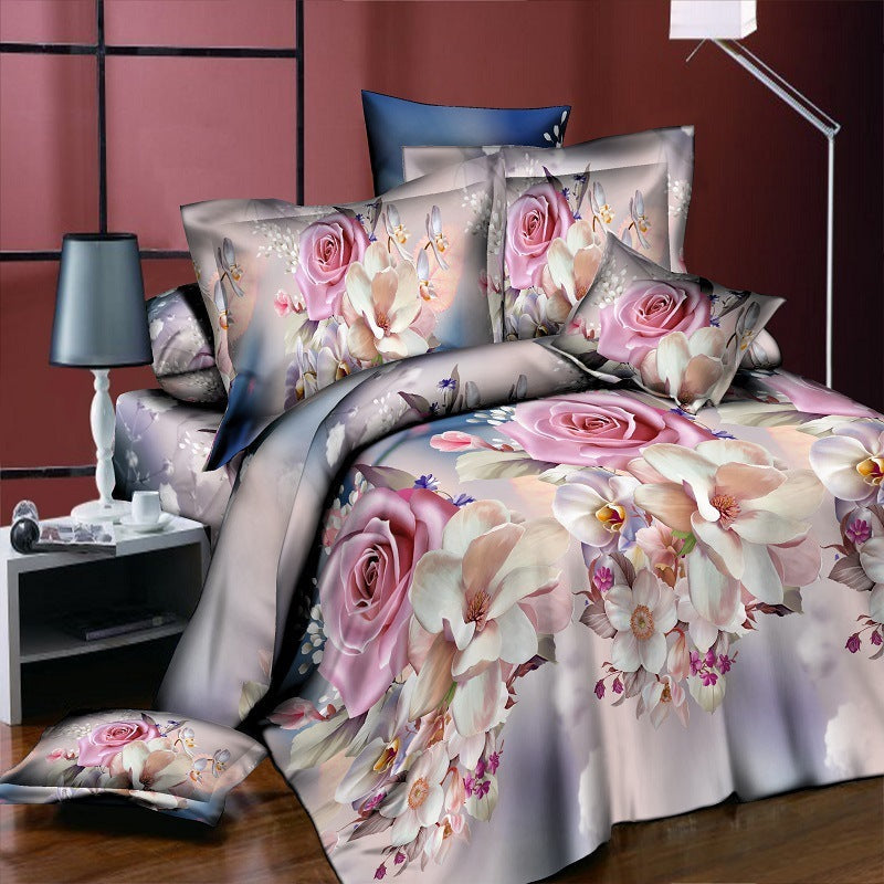 KTX-254355 Reactive Printed Polyester Bedding Set - Double Four-Piece with Quilt Cover and Pillowcases