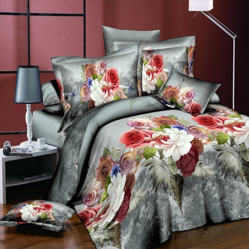 KTX-254355 Reactive Printed Polyester Bedding Set - Double Four-Piece with Quilt Cover and Pillowcases