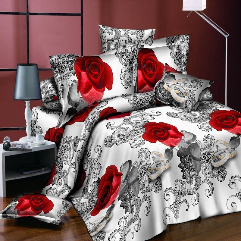 KTX-254355 Reactive Printed Polyester Bedding Set - Double Four-Piece with Quilt Cover and Pillowcases