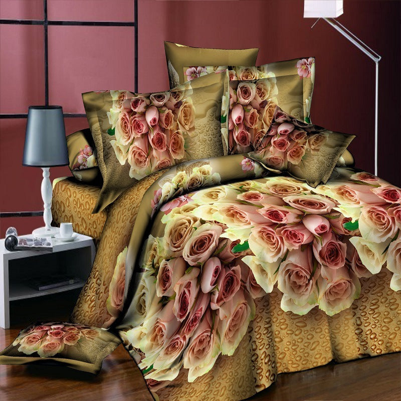 KTX-254355 Reactive Printed Polyester Bedding Set - Double Four-Piece with Quilt Cover and Pillowcases