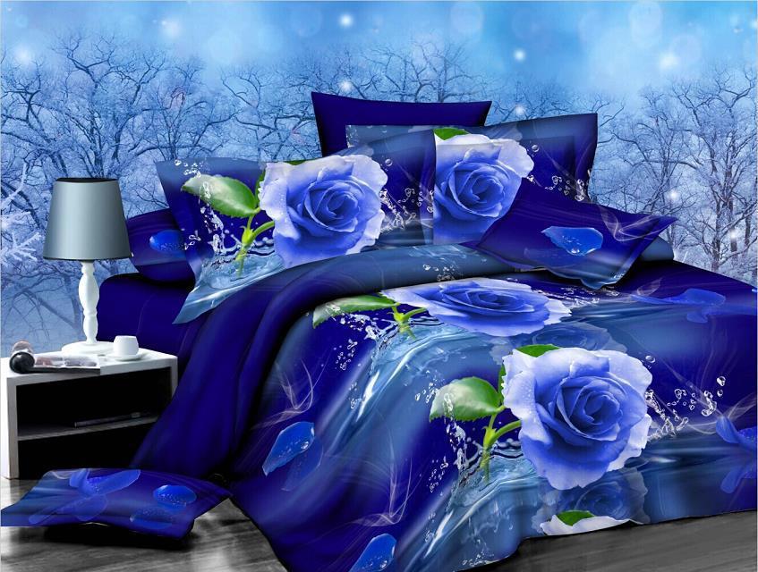 KTX-254355 Reactive Printed Polyester Bedding Set - Double Four-Piece with Quilt Cover and Pillowcases