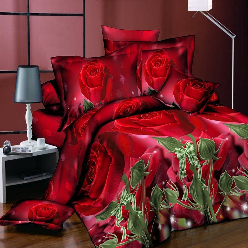 KTX-254355 Reactive Printed Polyester Bedding Set - Double Four-Piece with Quilt Cover and Pillowcases