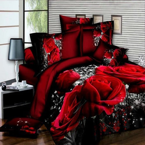 KTX-254355 Reactive Printed Polyester Bedding Set - Double Four-Piece with Quilt Cover and Pillowcases