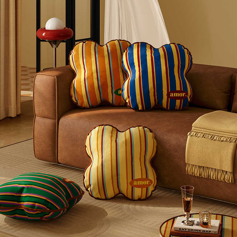 KTX-254995 Antique Style Alien Shape Pillow in Plush with Stripe Pattern - 40x40cm