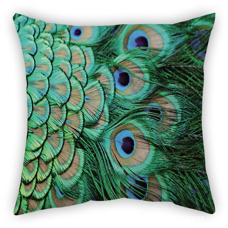 KTX-256019 Peacock Print Linen Cushion Cover, 45x45 cm, 100% Linen