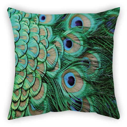 KTX-256019 Peacock Print Linen Cushion Cover, 45x45 cm, 100% Linen