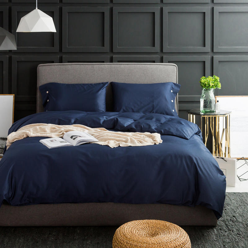 KTX-256147 Solid Color Long-Staple Cotton Bedding Set - 4-Piece Satin Style in Light Gray