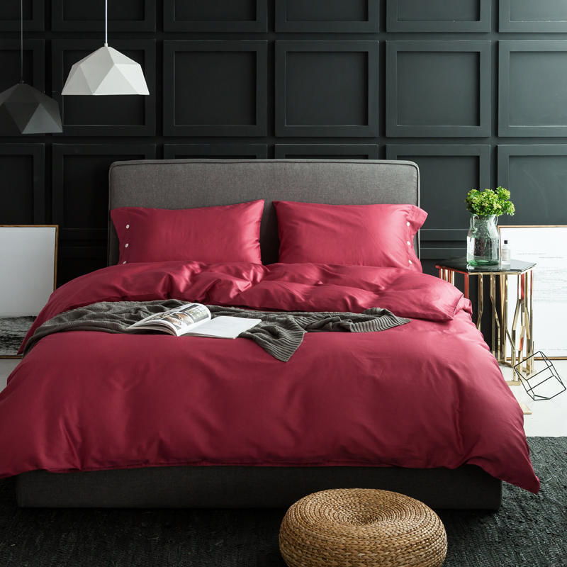 KTX-256147 Solid Color Long-Staple Cotton Bedding Set - 4-Piece Satin Style in Light Gray