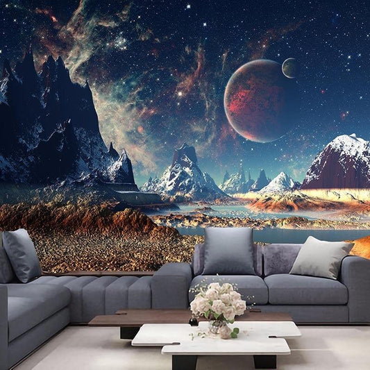 KTX-257043 Imaginary Planet Printed Tapestry - Versatile Wall Hanging & Sitting Carpet in Polyester Fiber