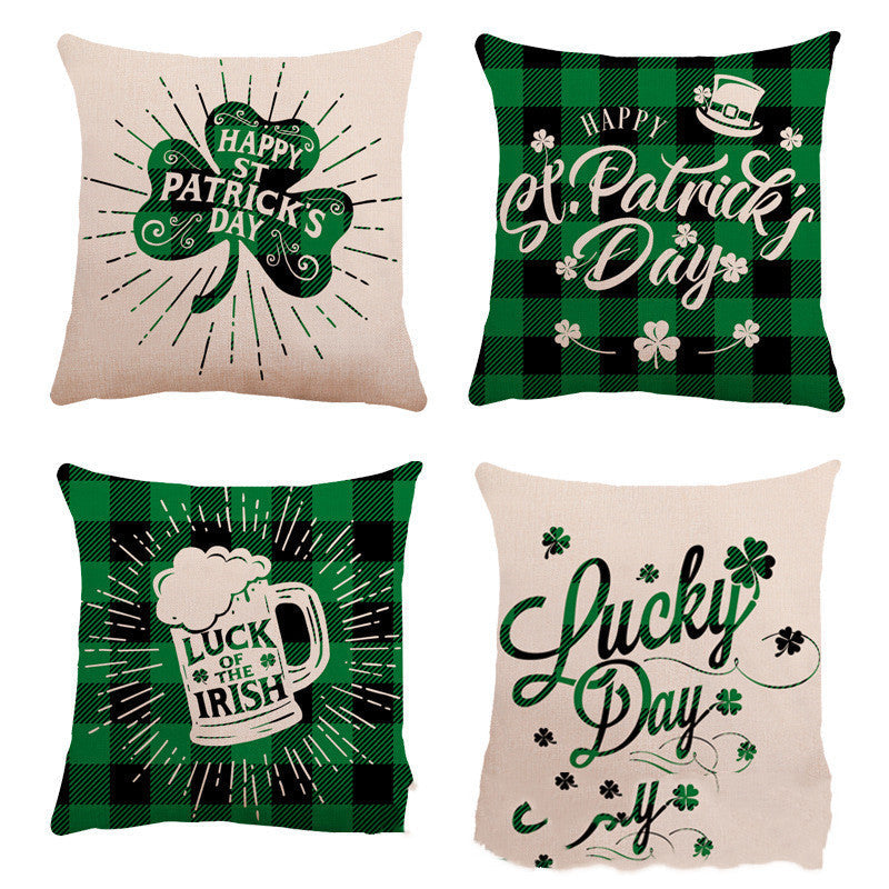 KTX-257171 St. Patrick's Day Linen Pillowcase with Striped Pattern for Car and Sofa, 45x45 cm