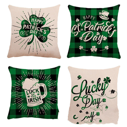 KTX-257171 St. Patrick's Day Linen Pillowcase with Striped Pattern for Car and Sofa, 45x45 cm