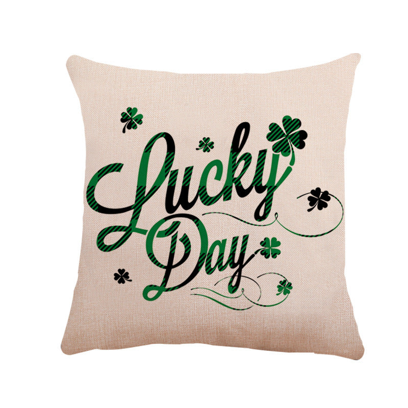 KTX-257171 St. Patrick's Day Linen Pillowcase with Striped Pattern for Car and Sofa, 45x45 cm