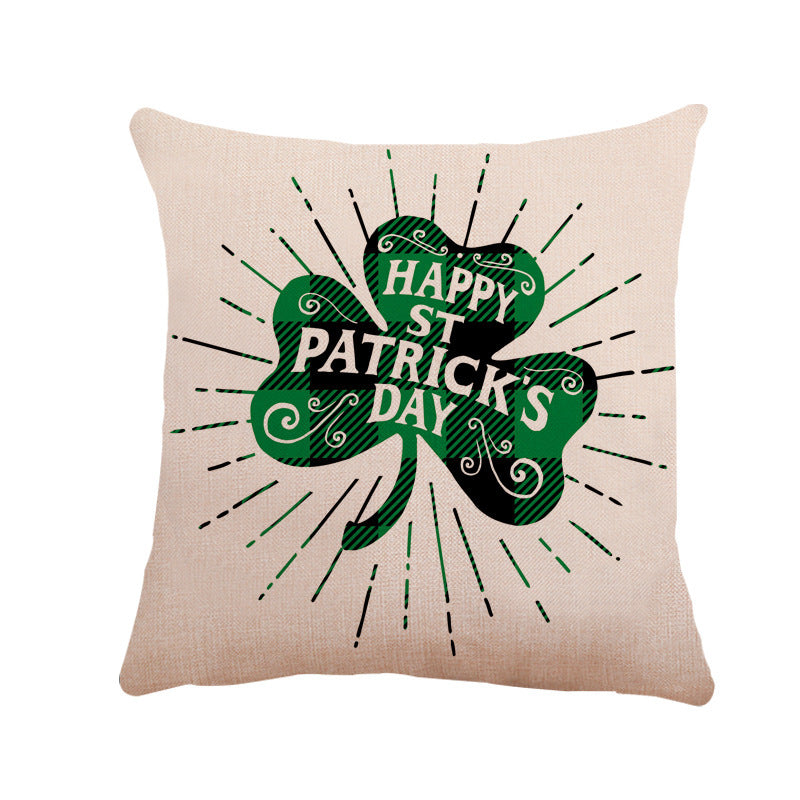 KTX-257171 St. Patrick's Day Linen Pillowcase with Striped Pattern for Car and Sofa, 45x45 cm
