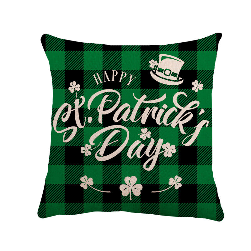 KTX-257171 St. Patrick's Day Linen Pillowcase with Striped Pattern for Car and Sofa, 45x45 cm