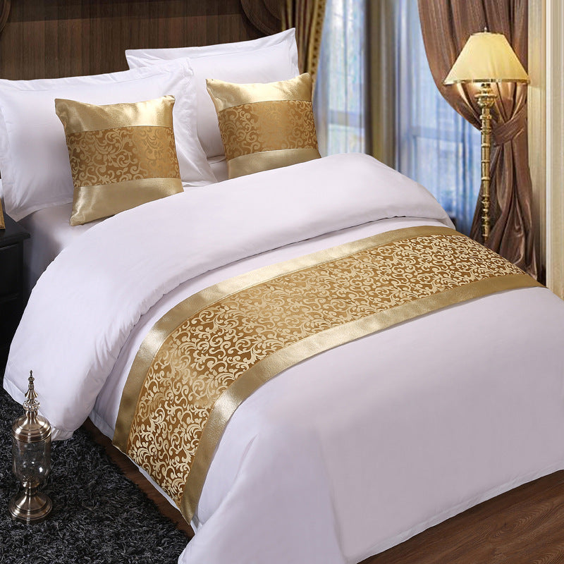 KTX-257811 Modern Chinese Luxury Gold Bed Cover Set with Cushion and Pillow Cases