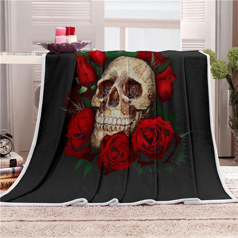 KTX-258323 Super Soft Microfiber Polyester Skull Bone Tapestry Blanket for Bed, Beach, and Home
