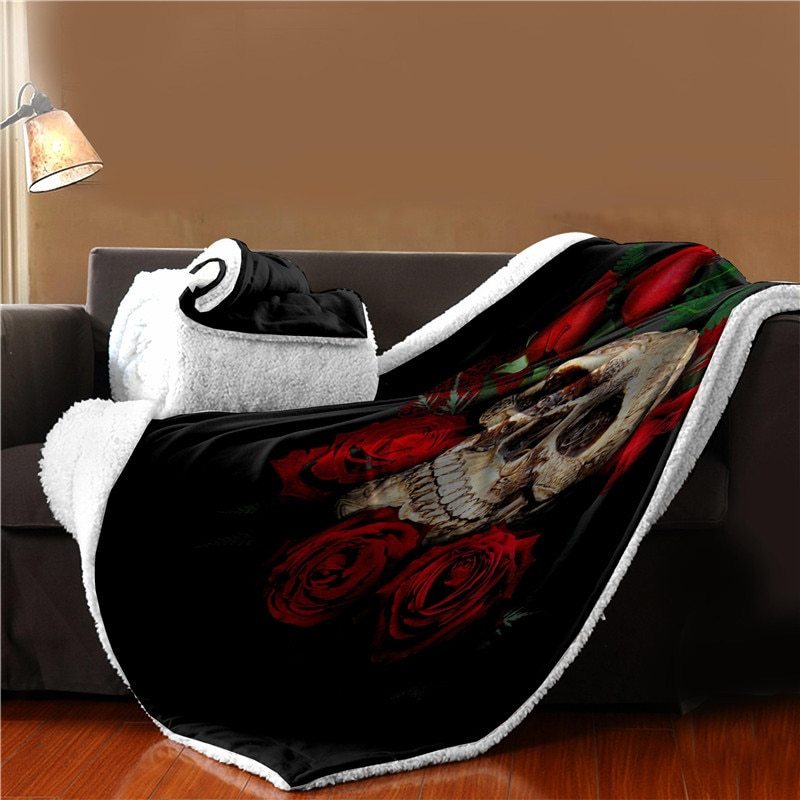 KTX-258323 Super Soft Microfiber Polyester Skull Bone Tapestry Blanket for Bed, Beach, and Home