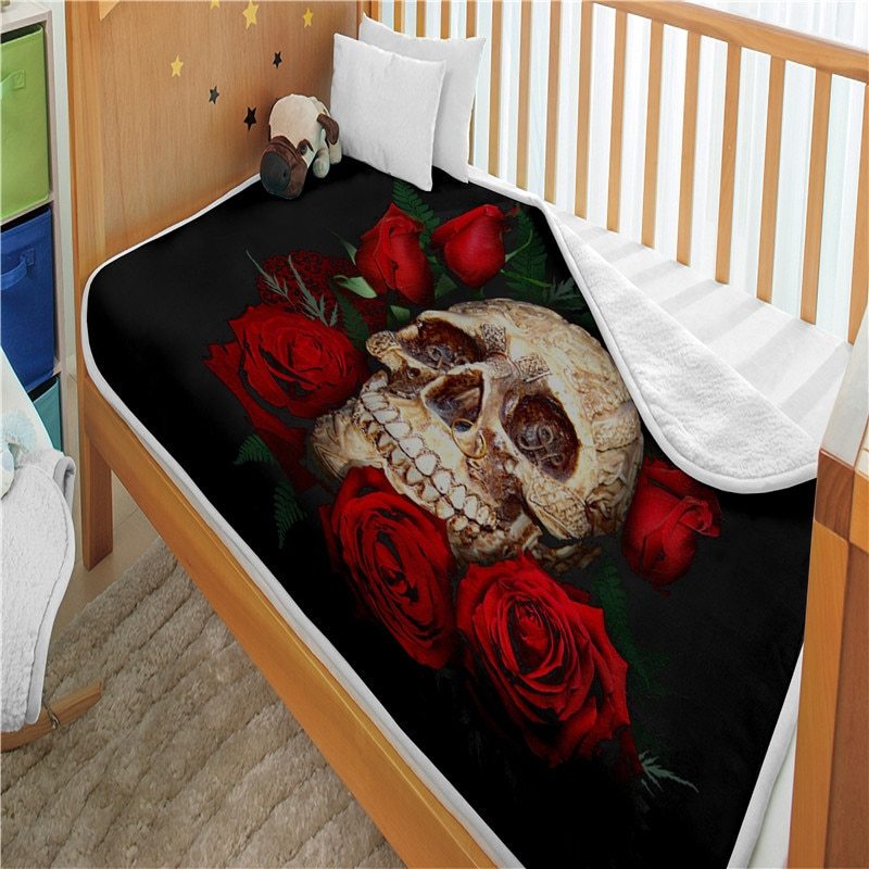 KTX-258323 Super Soft Microfiber Polyester Skull Bone Tapestry Blanket for Bed, Beach, and Home