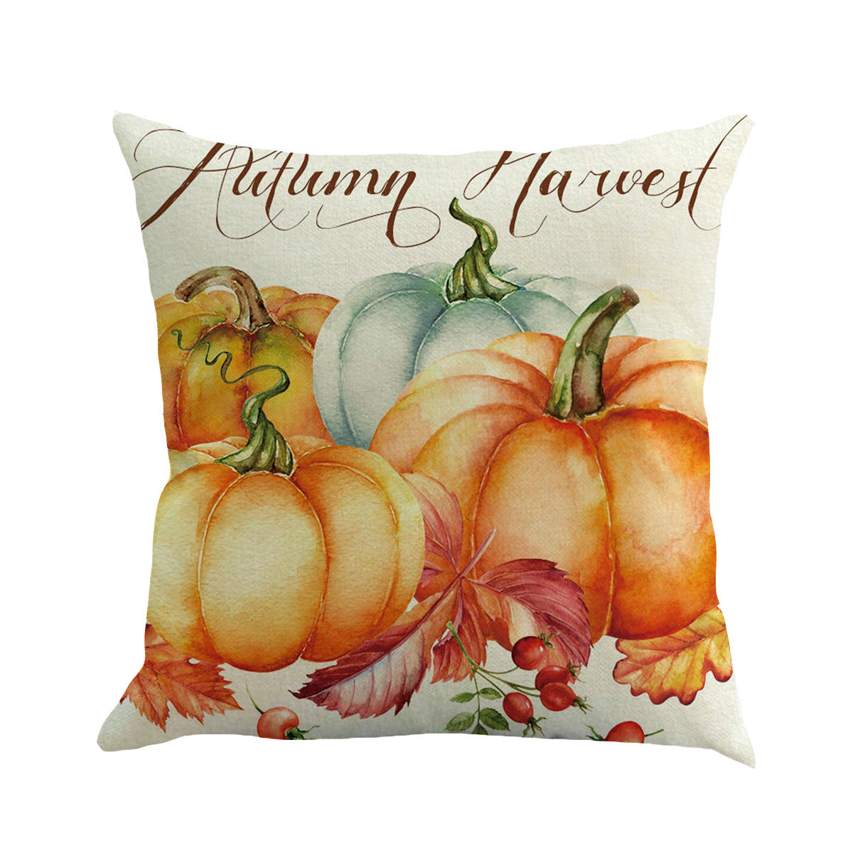 KTX-258323 Thanksgiving Plant and Flower Design Linen Cushion Cover 45x45cm