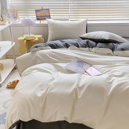 KTX-259475 Brushed Waffle Four Piece Bedding Set in Solid Colors for Modern Minimalist Style