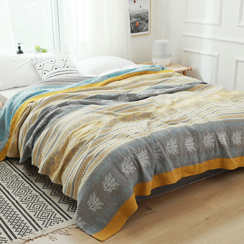 KTX-259795 Five Layer Cotton Double Gauze Summer Quilt Blanket - Soft, Lightweight, Rustic Design, Available in Two Sizes