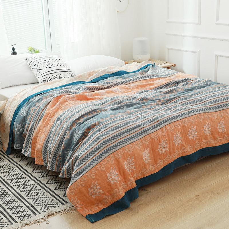 KTX-259795 Five Layer Cotton Double Gauze Summer Quilt Blanket - Soft, Lightweight, Rustic Design, Available in Two Sizes