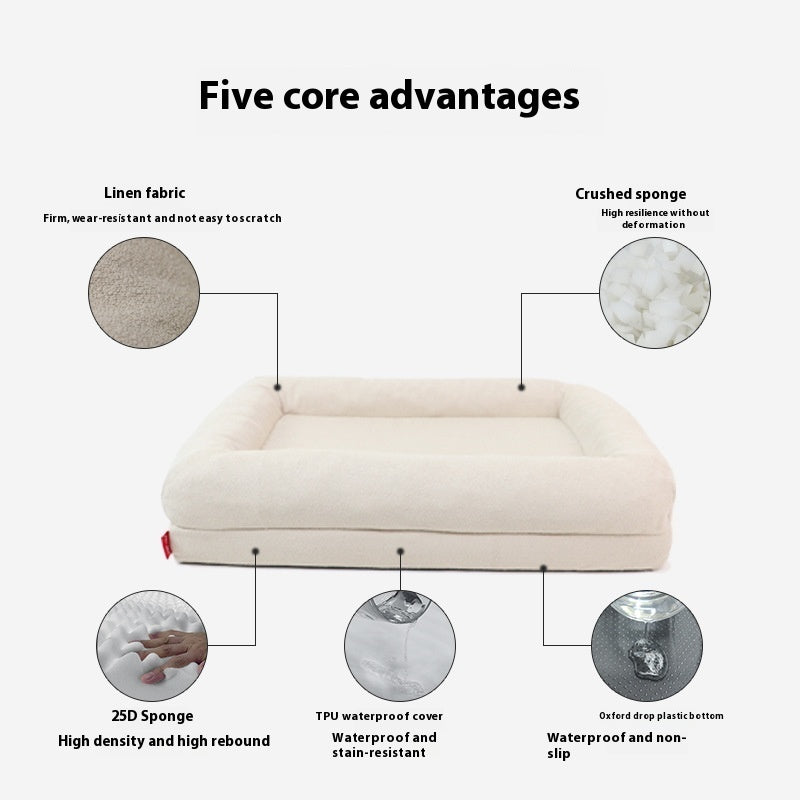 KTX-259923 Memory Foam Dog Bed - Removable Waterproof Cover, Milky White