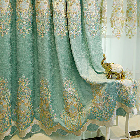 KTX-260499 Green Heart-Shaped Full Blackout Curtains with Semi-Shading Design