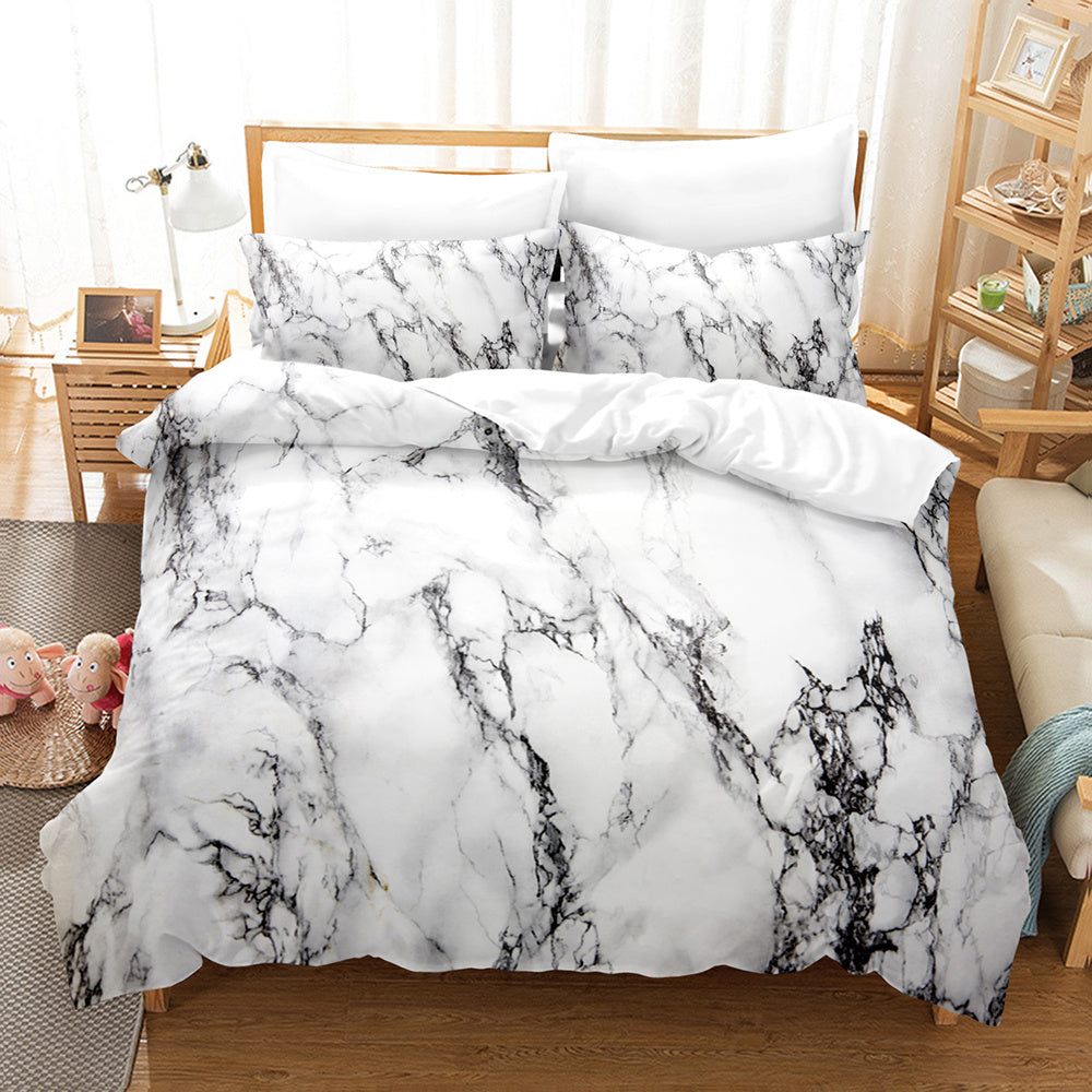 KTX-260563 Art Marble Linen Sheet Sets - Digital Printed, Brushed Chemical Fiber, Multiple Sizes Available