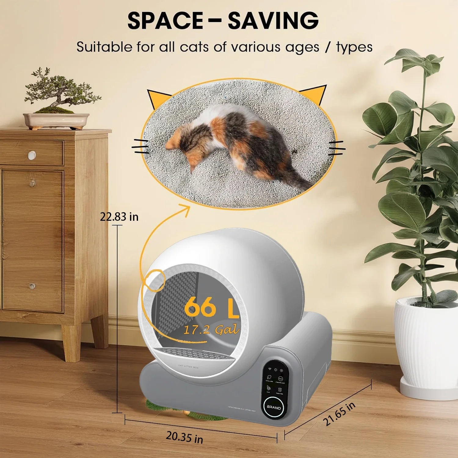 KTX-261075 Smart Odor-Free 70L Cat Litter Box with TUYA App Control and Automatic Cleaning System