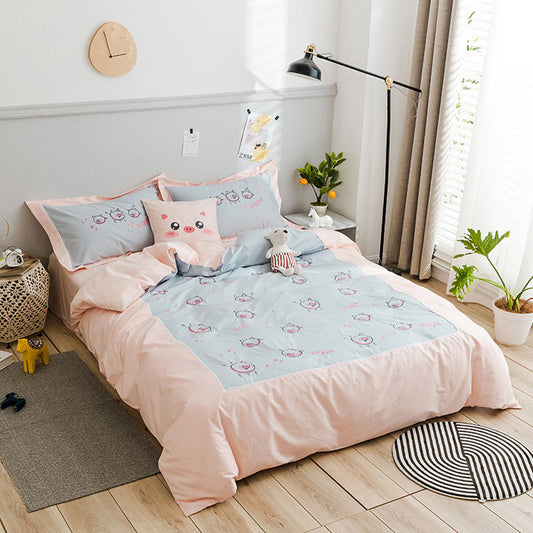 KTX-261715 Korean Cartoon Style Cotton Bedding Set for 1.5m Bed - Pure Cotton, Embroidered Design